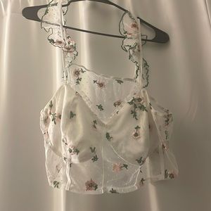 sheer floral cropped tank